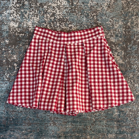 ZARA Gingham Pleated Skort  Red & White Check Size S - Picture 4 of 11